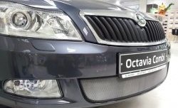 1 539 р. Сетка на бампер Russtal (хром) Skoda Octavia A5 рестайлинг универсал (2008-2013)  с доставкой в г. Королёв. Увеличить фотографию 2