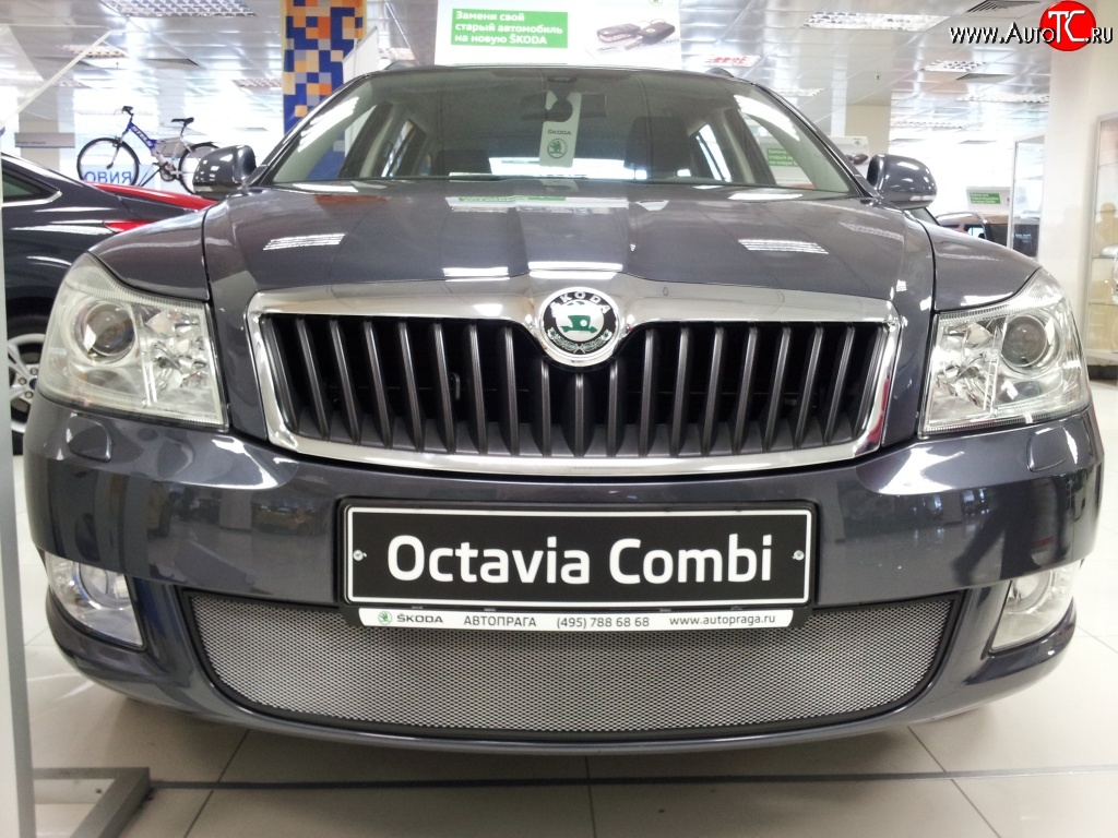 1 539 р. Сетка на бампер Russtal (хром) Skoda Octavia A5 рестайлинг универсал (2008-2013)  с доставкой в г. Королёв