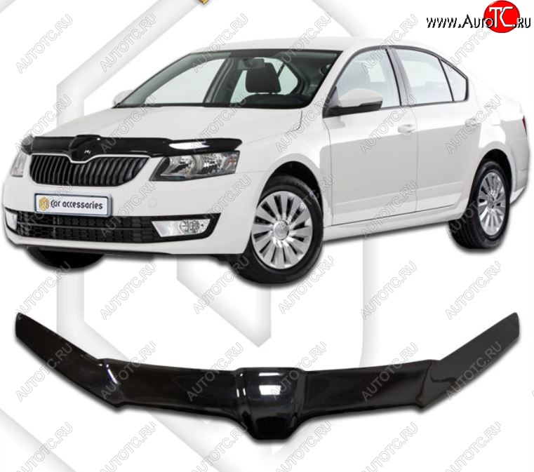 2 399 р. Дефлектор капота CA-Plastiс exclusive Skoda Octavia A7 дорестайлинг лифтбэк (2012-2017) (Classic черный, Без надписи)  с доставкой в г. Королёв