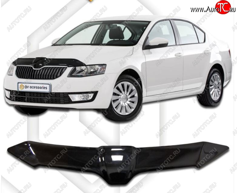 2 099 р. Дефлектор капота CA-Plastiс  Skoda Octavia  A7 (2012-2017) дорестайлинг лифтбэк (Classic черный, Без надписи)  с доставкой в г. Королёв