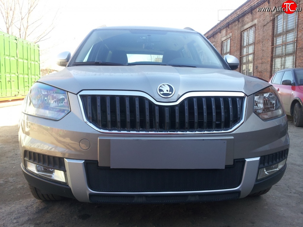 1 399 р. Нижняя сетка на бампер Outdoor Russtal (черная) Skoda Yeti (2013-2018)  с доставкой в г. Королёв