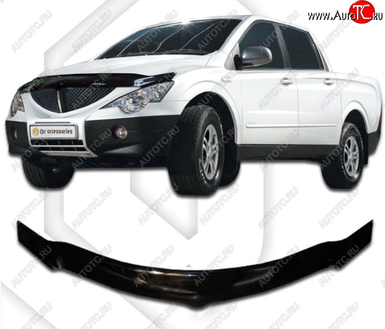 2 599 р. Дефлектор капота CA-Plastiс exclusive SSANGYONG Actyon Sport (2006-2011) (Classic черный, Без надписи)  с доставкой в г. Королёв