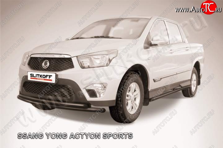 10 949 р. Защита переднего бампер Slitkoff  SSANGYONG Actyon Sport (2012-2024) (Цвет: серебристый)  с доставкой в г. Королёв