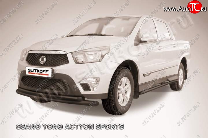 11 299 р. Защита переднего бампер Slitkoff SSANGYONG Actyon Sport (2012-2024) (Цвет: серебристый)  с доставкой в г. Королёв