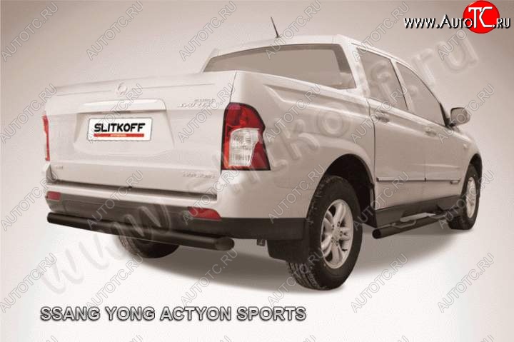 7 699 р. Защита задняя Slitkoff  SSANGYONG Actyon Sport (2012-2024) (Цвет: серебристый)  с доставкой в г. Королёв