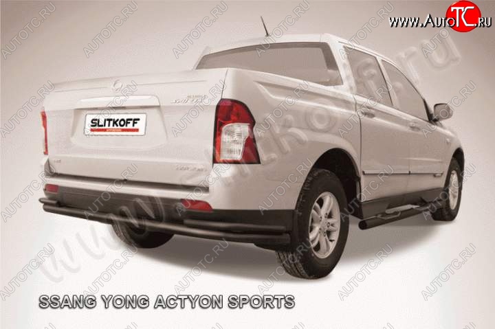 9 999 р. Защита задняя Slitkoff SSANGYONG Actyon Sport (2012-2025) (Цвет: серебристый)  с доставкой в г. Королёв