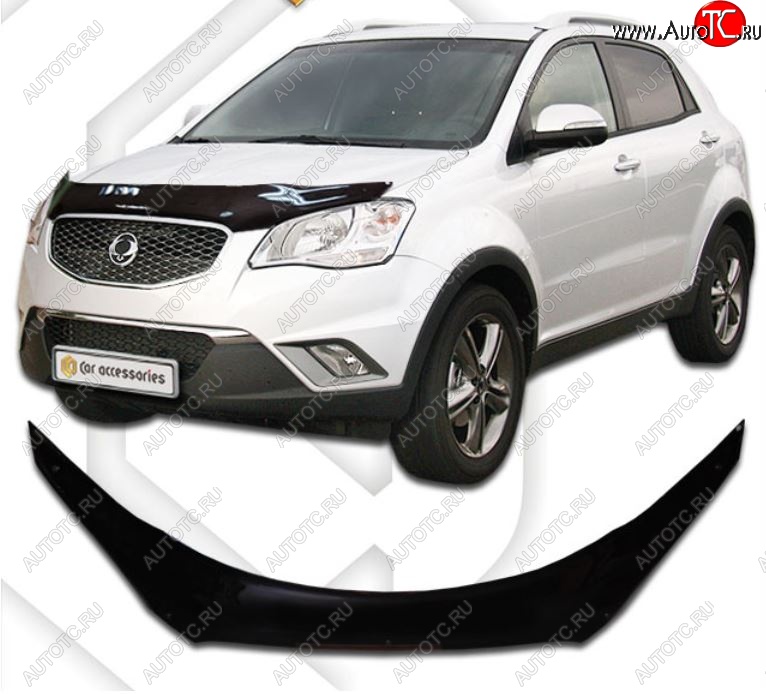 2 199 р. Дефлектор капота CA-Plastiс  SSANGYONG Actyon (2010-2013) дорестайлинг (серия Classic черный, Без надписи)  с доставкой в г. Королёв