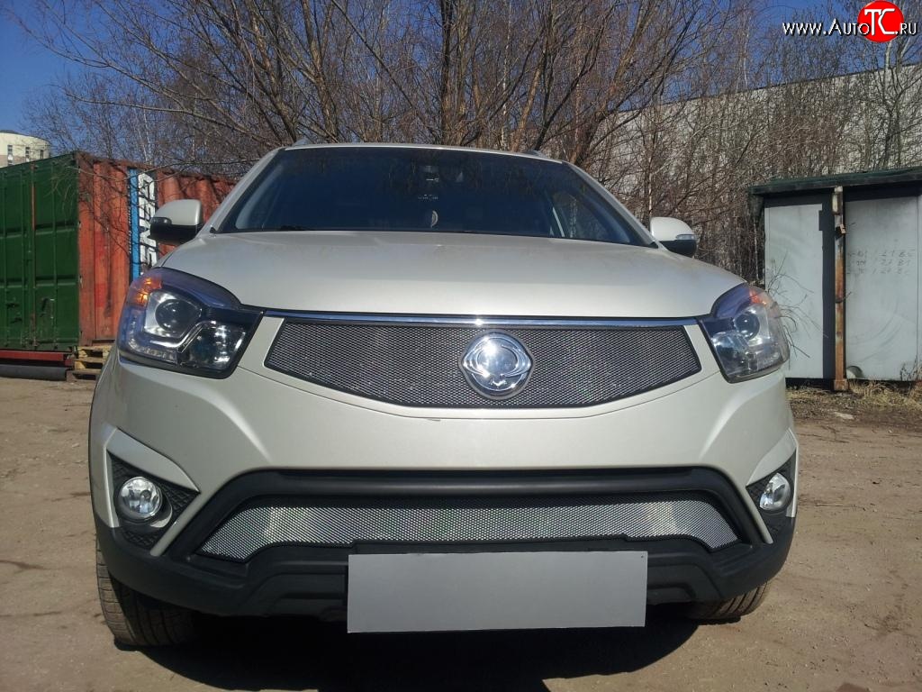 1 539 р. Верхняя сетка на бампер Russtal (хром)  SSANGYONG Actyon (2013-2021) рестайлинг  с доставкой в г. Королёв