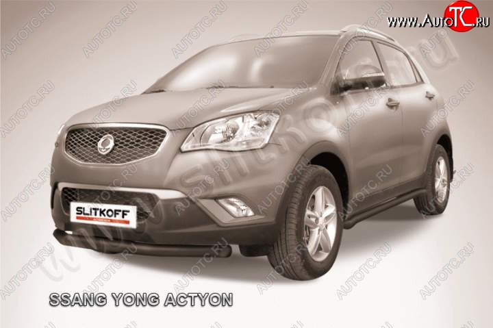 10 499 р. защита переднего бампера Slitkoff  SSANGYONG Actyon (2010-2013) дорестайлинг (Цвет: серебристый)  с доставкой в г. Королёв