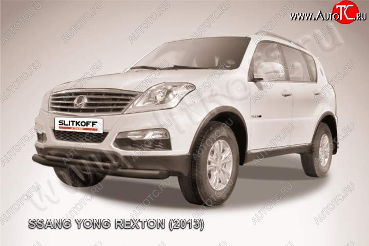 12 349 р. Защита переднего бампер Slitkoff SSANGYONG Rexton Y290 (2012-2017) (Цвет: серебристый)  с доставкой в г. Королёв