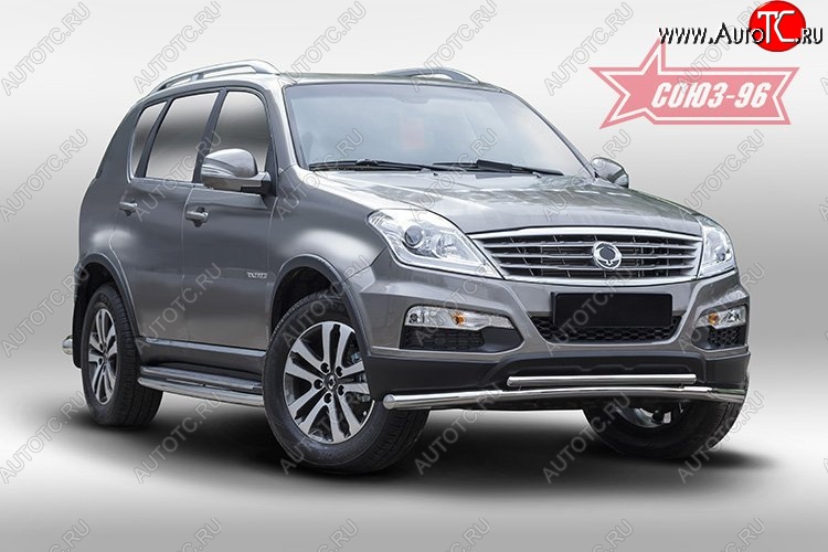 16 784 р. Защита переднего бампера двойная Souz-96 (d60/42). SSANGYONG Rexton Y290 (2012-2017)  с доставкой в г. Королёв