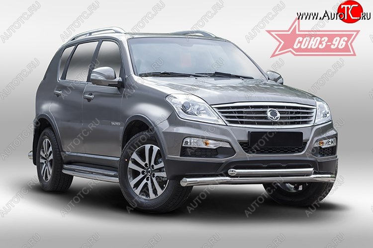 18 764 р. Защита переднего бампера двойная Souz-96 (d76/60) SSANGYONG Rexton Y290 (2012-2017)  с доставкой в г. Королёв