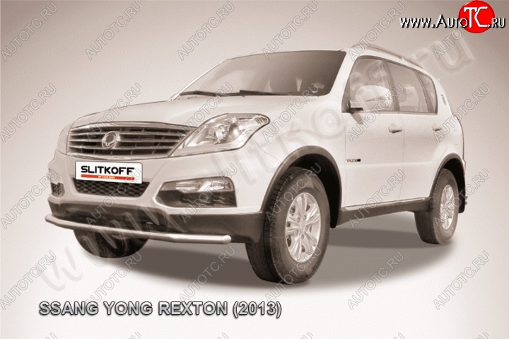 12 549 р. Одинарная защита переднего бампера диаметром 57 мм Slitkoff SSANGYONG Rexton Y290 (2012-2017) (Цвет: нержавеющая полированная сталь)  с доставкой в г. Королёв