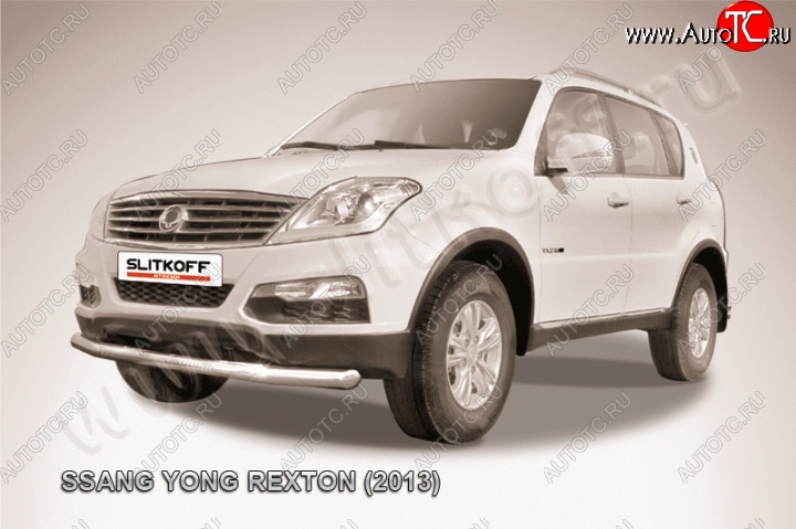 14 299 р. Одинарная защита переднего бампера диаметром 76 мм Slitkoff SSANGYONG Rexton Y290 (2012-2017) (Цвет: нержавеющая полированная сталь)  с доставкой в г. Королёв