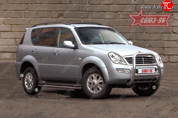 15 749 р. Защита переднего бампера (с кенгурином и подножкой) Souz-96 (d76) SSANGYONG Rexton Y200 (2001-2006)  с доставкой в г. Королёв