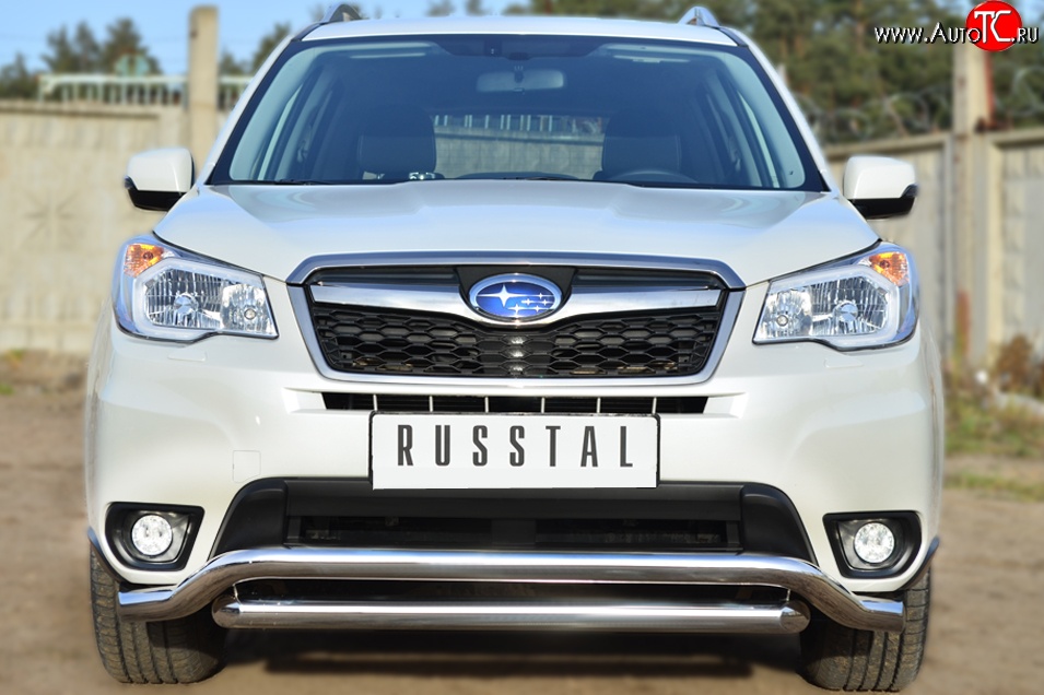 25 599 р. Защита переднего бампера (2 трубыØ63 мм, волна, нержавейка) SLITKOFF Subaru Forester SJ дорестайлинг (2012-2016)  с доставкой в г. Королёв