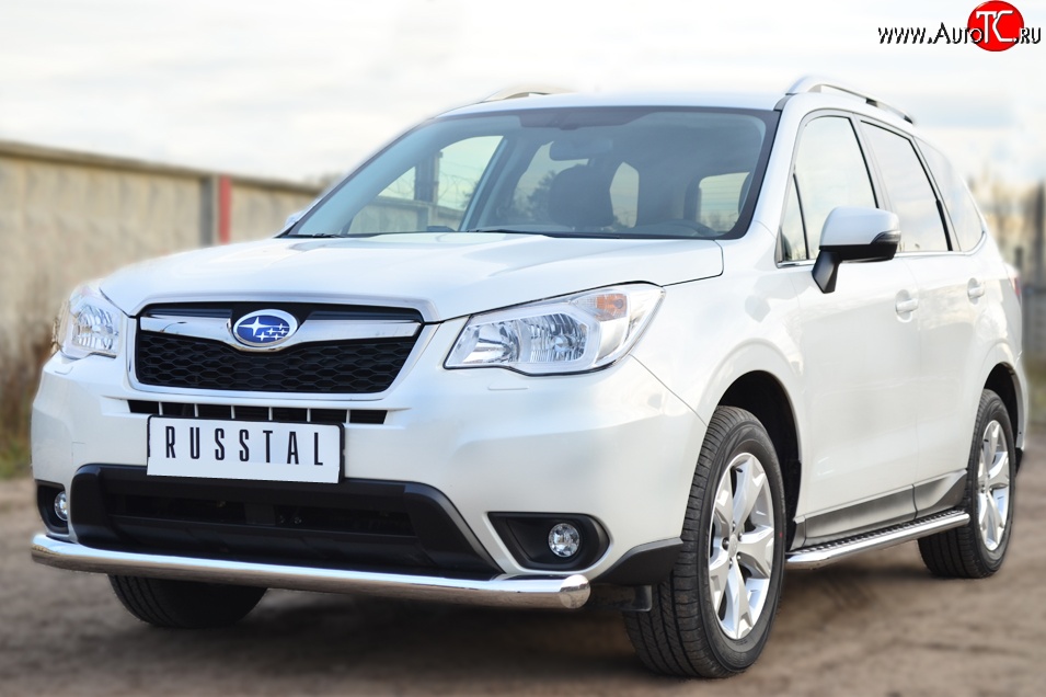 16 999 р. Одинарная защита переднего бампера диаметром 76 мм SLITKOFF Subaru Forester SJ дорестайлинг (2012-2016)  с доставкой в г. Королёв