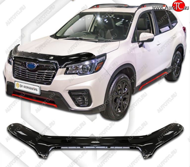 2 499 р. Дефлектор капота CA-Plastiс  Subaru Forester  SK/S14 (2018-2021) дорестайлинг (Classic черный, Без надписи)  с доставкой в г. Королёв