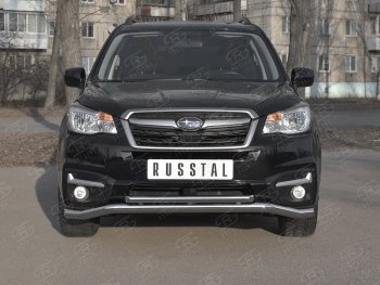 Защита переднего бампера (2 трубы Ø63 и 42 мм, нержавейка) SLITKOFF Subaru (Субару) Forester (Форестер)  SJ (2016-2019) SJ рестайлинг