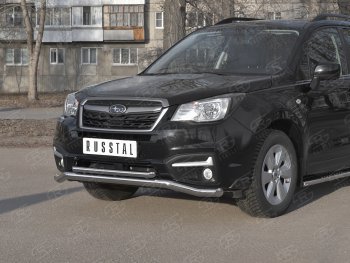 27 999 р. Защита переднего бампера (2 трубы Ø63 и 42 мм, нержавейка) SLITKOFF Subaru Forester SJ рестайлинг (2016-2019)  с доставкой в г. Королёв. Увеличить фотографию 2