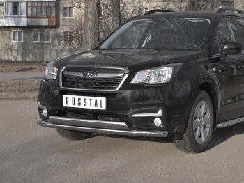 13 999 р. Защита переднего бампера (2 трубы Ø63 и 75х42 мм, нержавейка) Russtal Subaru Forester SJ рестайлинг (2016-2019)  с доставкой в г. Королёв. Увеличить фотографию 2