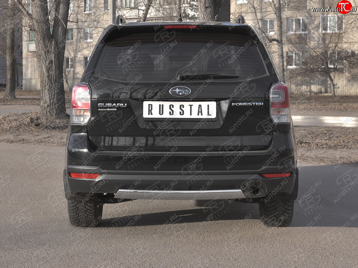 9 999 р. Защита заднего бампера (Ø75х42 мм, нержавейка) Russtal  Subaru Forester  SJ (2016-2019) рестайлинг  с доставкой в г. Королёв