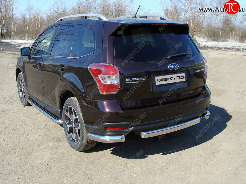 21 899 р. Защита заднего бампера (уголки овальные) ТСС 75х42 мм Subaru Forester SJ рестайлинг (2016-2019) (короткие, под брызговики)  с доставкой в г. Королёв