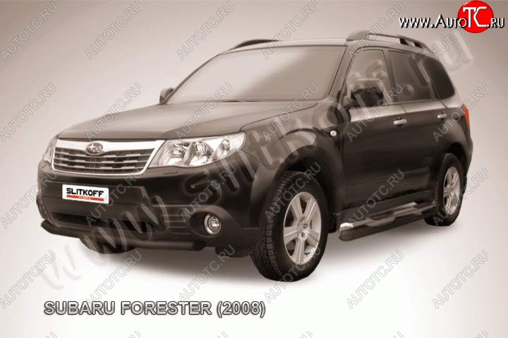 8 449 р. Защита переднего бампер Slitkoff Subaru Forester SH (2008-2013) (Цвет: серебристый)  с доставкой в г. Королёв