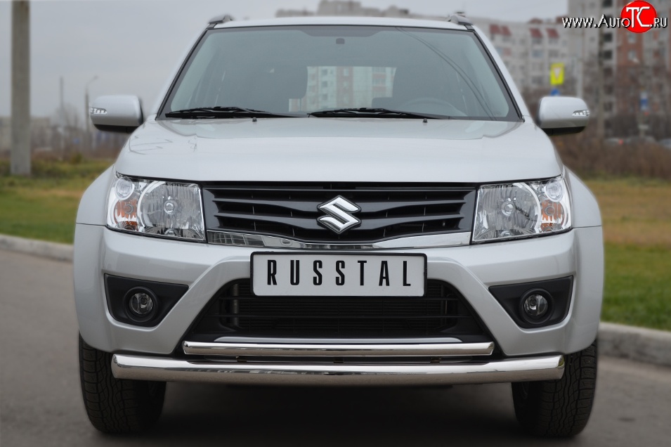 21 349 р. Защита переднего бампера (2 трубыØ76 и 42 мм, нержавейка) SLITKOFF  Suzuki Grand Vitara  JT (2012-2016) 3 двери 2-ой рестайлинг  с доставкой в г. Королёв