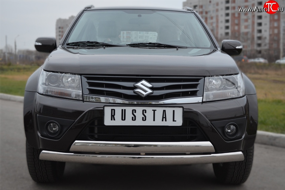 27 999 р. Защита переднего бампера (2 трубыØ75х42 мм, нержавейка) Russtal Suzuki Grand Vitara JT 5 дверей 2-ой рестайлинг (2012-2016)  с доставкой в г. Королёв