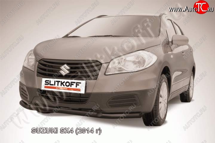 9 649 р. Защита переднего бампер Slitkoff Suzuki SX4 JYB, JYA хэтчбэк дорестайлинг (2013-2016) (Цвет: серебристый)  с доставкой в г. Королёв