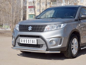 18 799 р. Защита переднего бампера (2 трубыØ42 мм, нержавейка) SLITKOFF  Suzuki Vitara  LY (2015-2019) дорестайлинг  с доставкой в г. Королёв. Увеличить фотографию 2