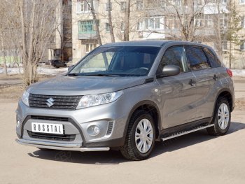 18 799 р. Защита переднего бампера (2 трубыØ42 мм, нержавейка) SLITKOFF  Suzuki Vitara  LY (2015-2019) дорестайлинг  с доставкой в г. Королёв. Увеличить фотографию 3