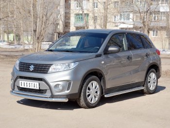 19 649 р. Защита переднего бампера (2 трубы Ø63 и 42 мм, нержавейка) SLITKOFF Suzuki Vitara LY дорестайлинг (2015-2019)  с доставкой в г. Королёв. Увеличить фотографию 3