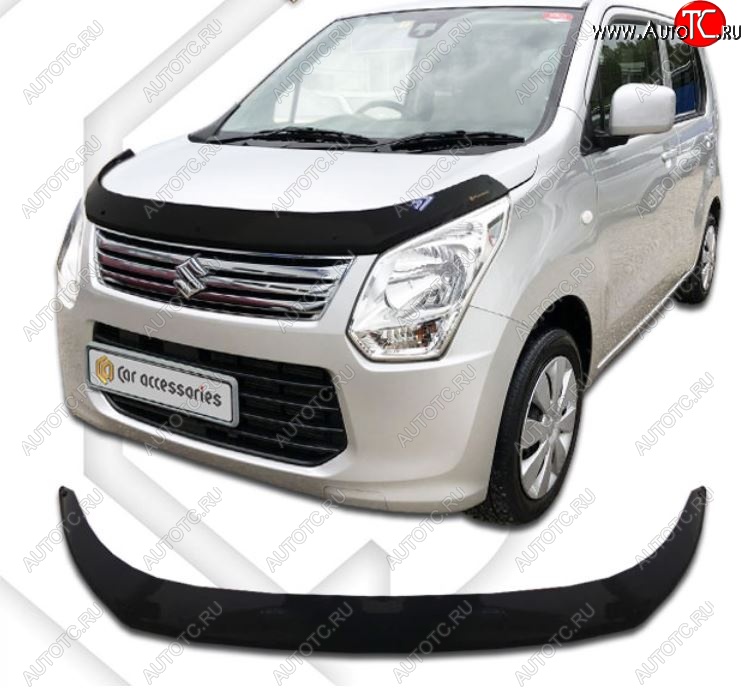 2 099 р. Дефлектор капота CA-Plastiс  Suzuki Wagon R  MH34S (2012-2014) дорестайлинг (Classic черный, Без надписи)  с доставкой в г. Королёв