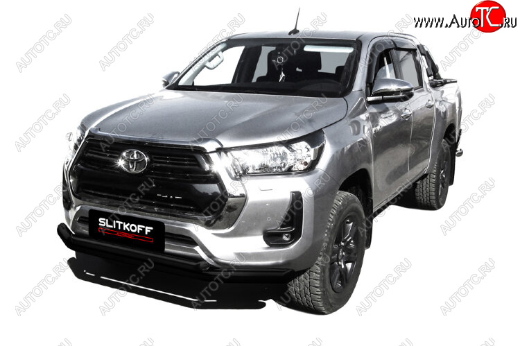 17 599 р. Защита переднего бампера Slitkoff (Ø 76+Ø 57 мм, двойная). Toyota Hilux AN120 1-ый рестайлинг (2017-2020) (Сталь с полимерным покрытием. Цвет: черный)  с доставкой в г. Королёв