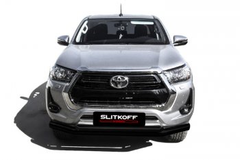 17 599 р. Защита переднего бампера Slitkoff (Ø 76+Ø 57 мм, двойная). Toyota Hilux AN120 1-ый рестайлинг (2017-2020) (Сталь с полимерным покрытием. Цвет: черный)  с доставкой в г. Королёв. Увеличить фотографию 2