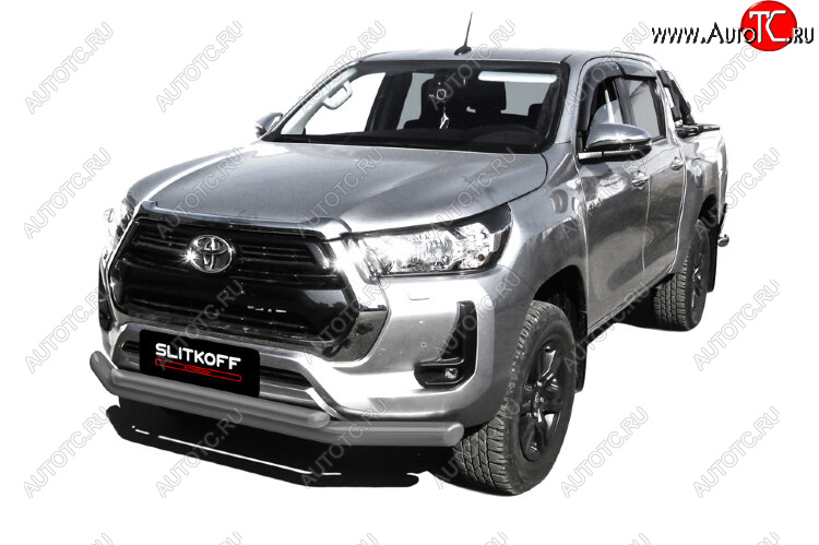 13 749 р. Защита переднего бампера Slitkoff (Ø 76+Ø 57, двойная).  Toyota Hilux  AN120 (2017-2020) 1-ый рестайлинг (Сталь с полимерным покрытием. Цвет: серебристый)  с доставкой в г. Королёв