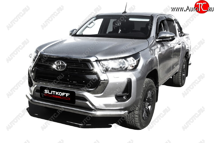 16 649 р. Защита переднего бампера Slitkoff (Ø 76 мм).  Toyota Hilux  AN120 (2017-2020) 1-ый рестайлинг (Нержавеющая сталь)  с доставкой в г. Королёв