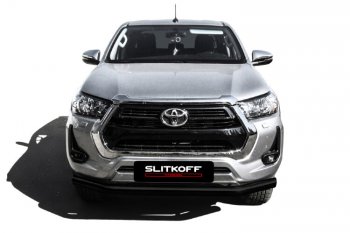 14 899 р. Защита переднего бампера Slitkoff (Ø 76 мм). Toyota Hilux AN120 1-ый рестайлинг (2017-2020) (Сталь с полимерным покрытием. Цвет: черный)  с доставкой в г. Королёв. Увеличить фотографию 2