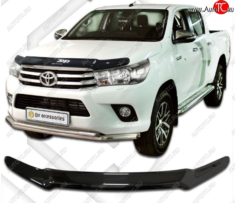 2 099 р. Дефлектор капота CA-Plastiс  Toyota Hilux  AN120 (2016-2020) дорестайлинг, 1-ый рестайлинг (Classic черный, Без надписи)  с доставкой в г. Королёв