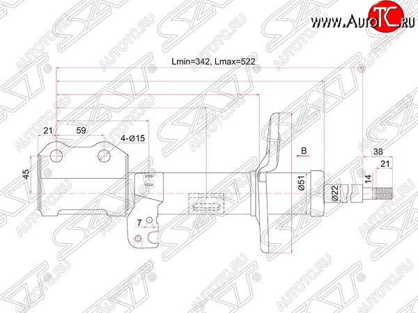 3 899 р. Правый амортизатор передний (2WD, 4WD) SAT Toyota Allion T260 седан дорестайлинг (2007-2010)  с доставкой в г. Королёв