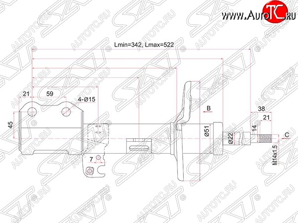 3 899 р. Левый амортизатор передний (2WD, 4WD) SAT Toyota Allion T260 седан дорестайлинг (2007-2010)  с доставкой в г. Королёв