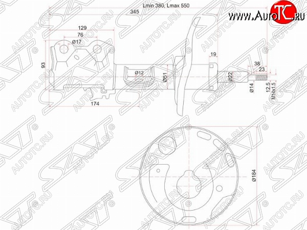 4 299 р. Правый амортизатор передний SAT Toyota Auris E150 хэтчбэк 5 дв. дорестайлинг (2006-2010)  с доставкой в г. Королёв