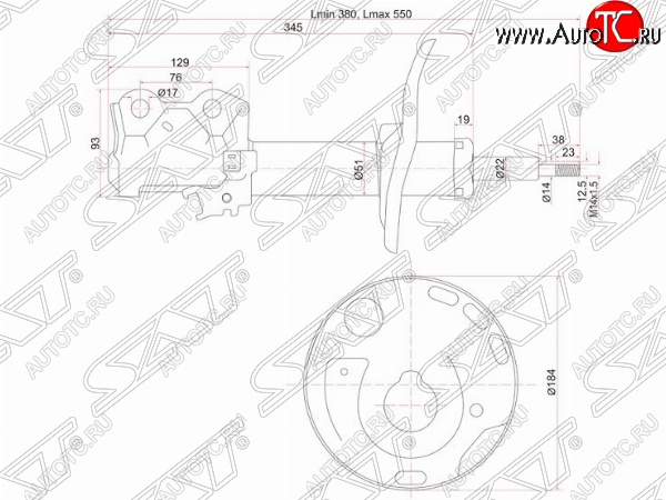 4 299 р. Левый амортизатор передний SAT Toyota Auris E150 хэтчбэк 5 дв. дорестайлинг (2006-2010)  с доставкой в г. Королёв