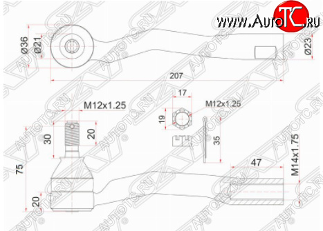 879 р. Правый наконечник рулевой тяги SAT  Toyota Avensis  T220 седан (1997-2003) дорестайлинг, рестайлинг  с доставкой в г. Королёв