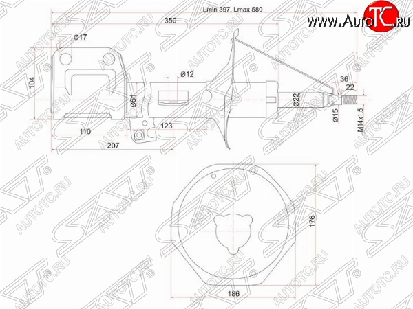 3 399 р. Левый амортизатор передний SAT Toyota Avensis T250 седан дорестайлинг (2003-2006)  с доставкой в г. Королёв