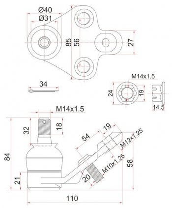 Шаровая опора (нижняя) SAT Toyota Wish XE20 дорестайлинг (2009-2012)