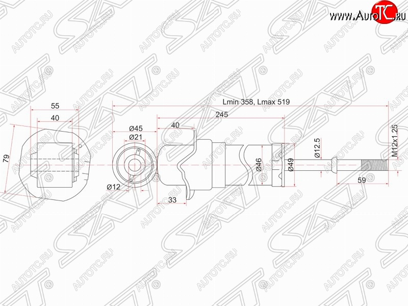 2 699 р. Амортизатор задний SAT  Toyota Avensis ( T250 седан,  T250 универсал) (2003-2008) дорестайлинг, дорестайлинг, рестайлинг, рестайлинг  с доставкой в г. Королёв