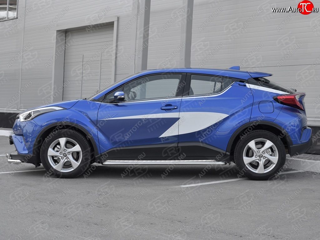 20 749 р. Пороги труба d42 с листом Russtal Toyota C-HR NGX10, ZGX10 дорестайлинг (2016-2019) (Лист алюм, проф. нерж)  с доставкой в г. Королёв